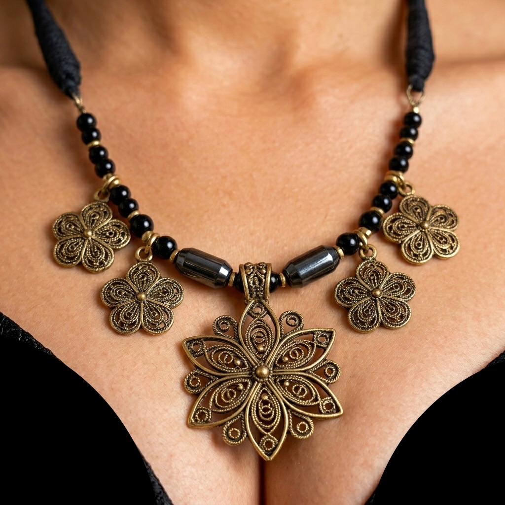 Golden Filigree Bloom Statement Necklace