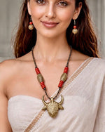 Gauri Dhokra Brass Bull Pendant Tribal Necklace Set for Women