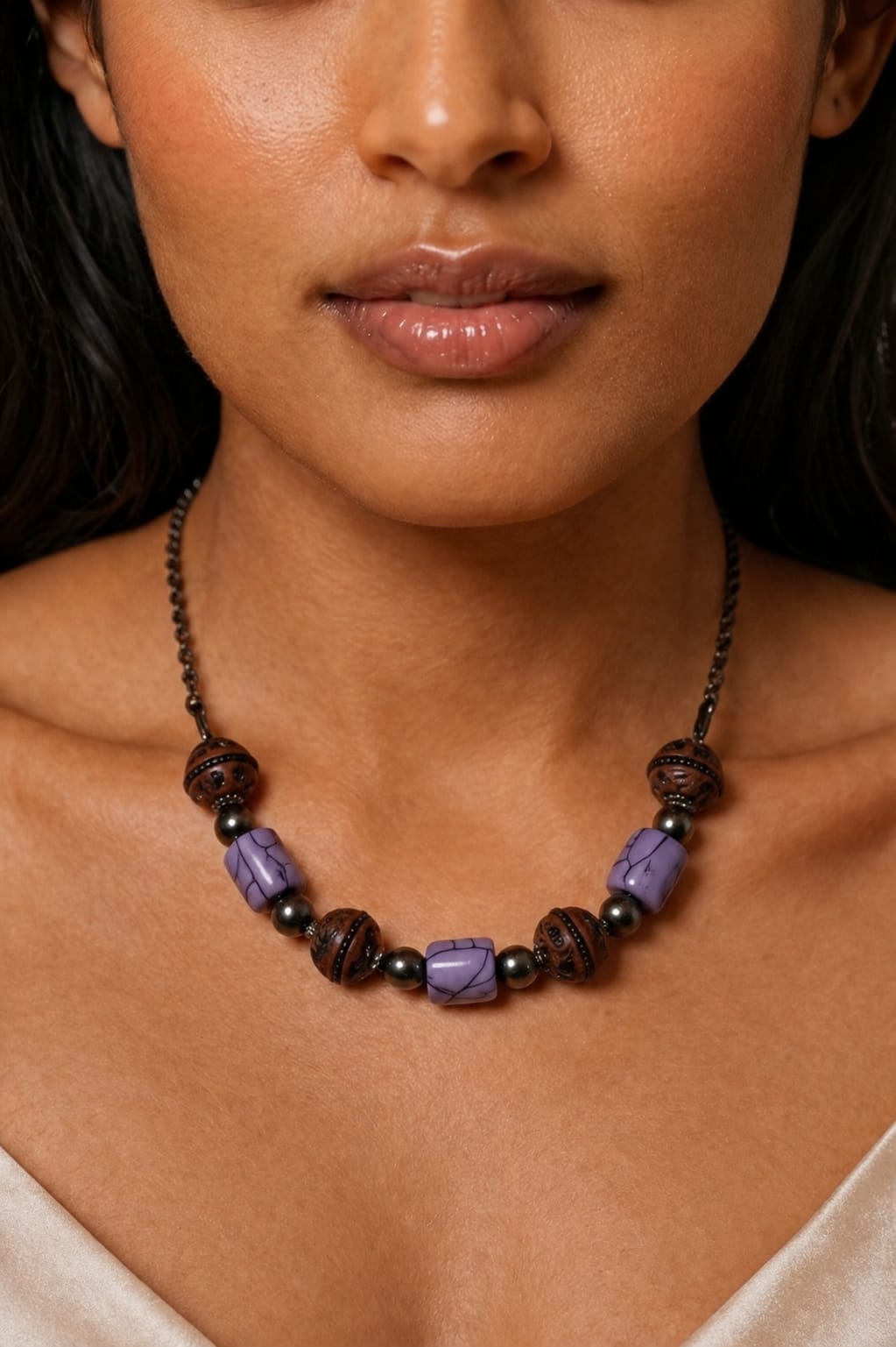 Shireen Purple Howlite & Carved Bead Necklace