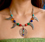 7 Chakra Dreamcatcher Silver Crescent Necklace — handcrafted ethnic necklace India by HeerMaya