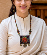 Banjara Red Enamel Square Pendant Tribal Necklace Set for Women