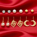 Gold Heart Moon Pearl 6-in-1 Earrings Set — handcrafted ethnic jewellery set India by HeerMaya