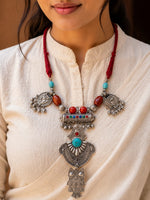 Afghan Tribal Owl Amulet Multistone Necklace — handcrafted tribal necklace India by HeerMaya