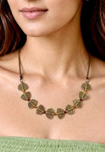 Antique Brass Leaf Garland Red Stone Necklace