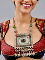 Afghan Kuchi Large Square Multistone Pendant Necklace