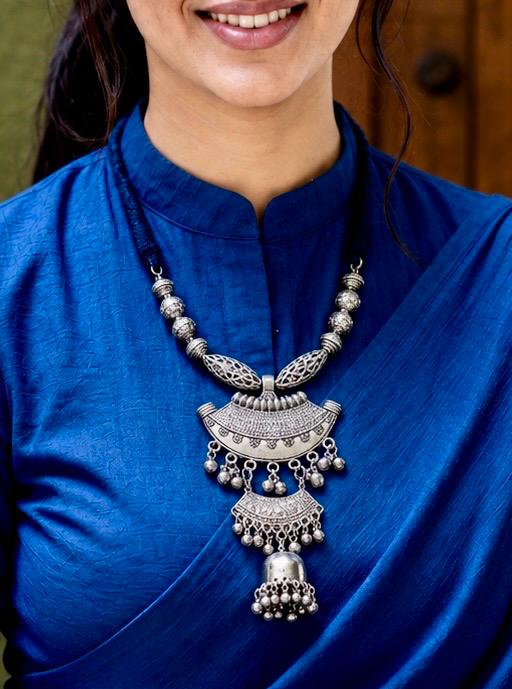 Tiered Jaali Jhumka Silver Statement Necklace