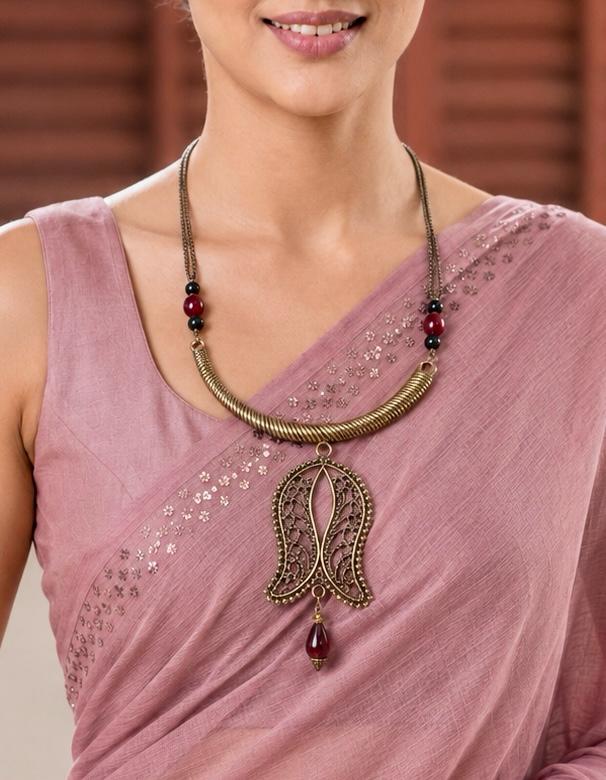 Nazia Antique Gold Tulip Pendant Necklace