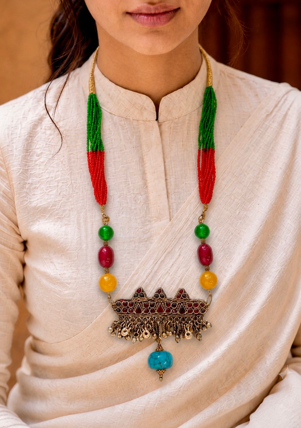 Afghan Kuchi Multicolour Ghungroo Tassel Necklace
