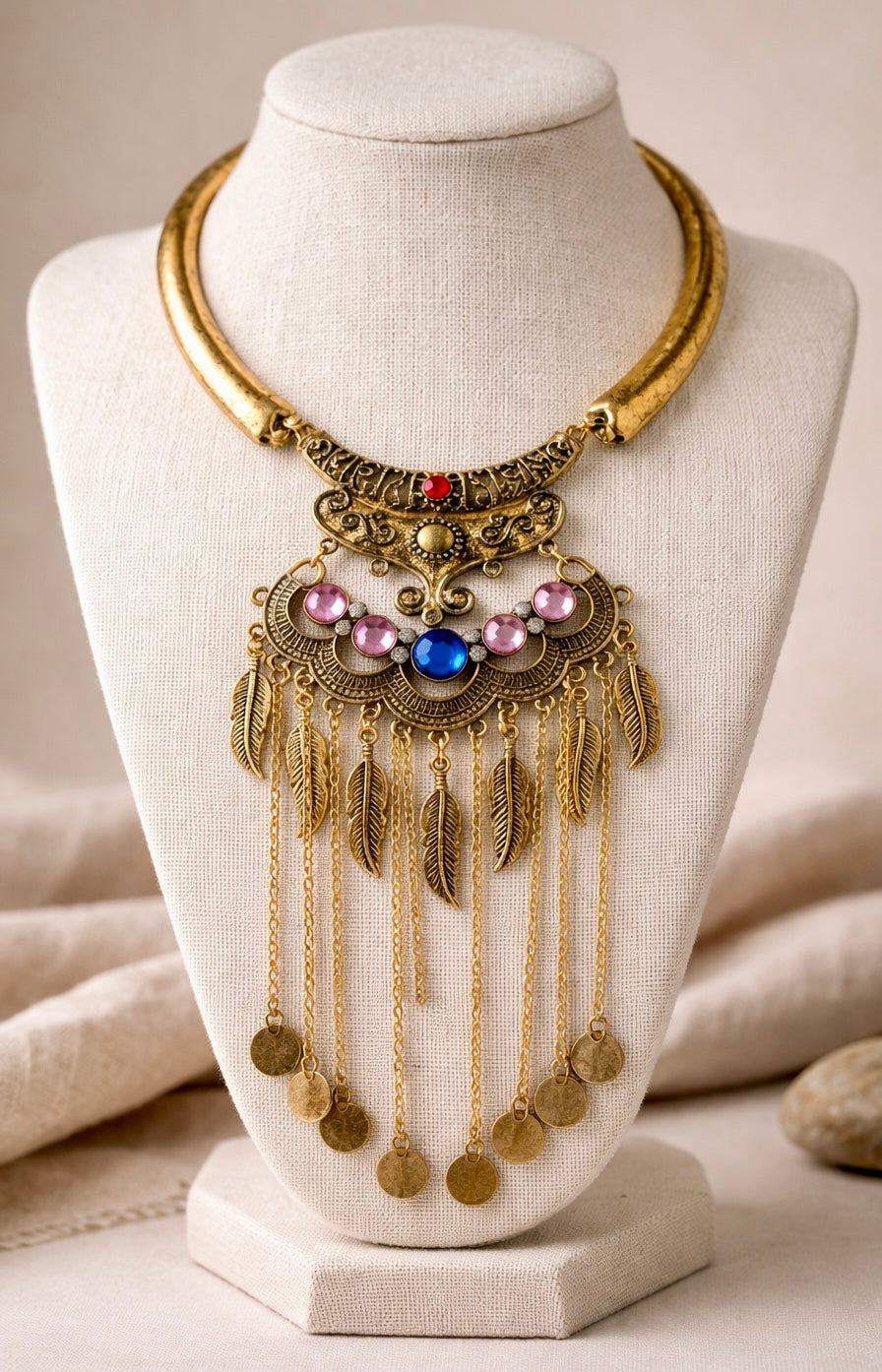 Ottoman Feather Cascade Statement Necklace