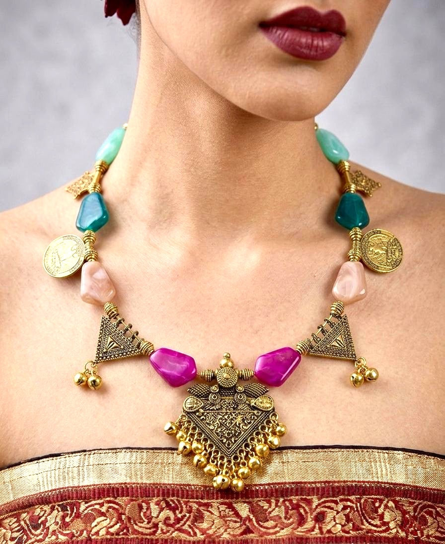Nomadic Dhokra Charm Statement Necklace
