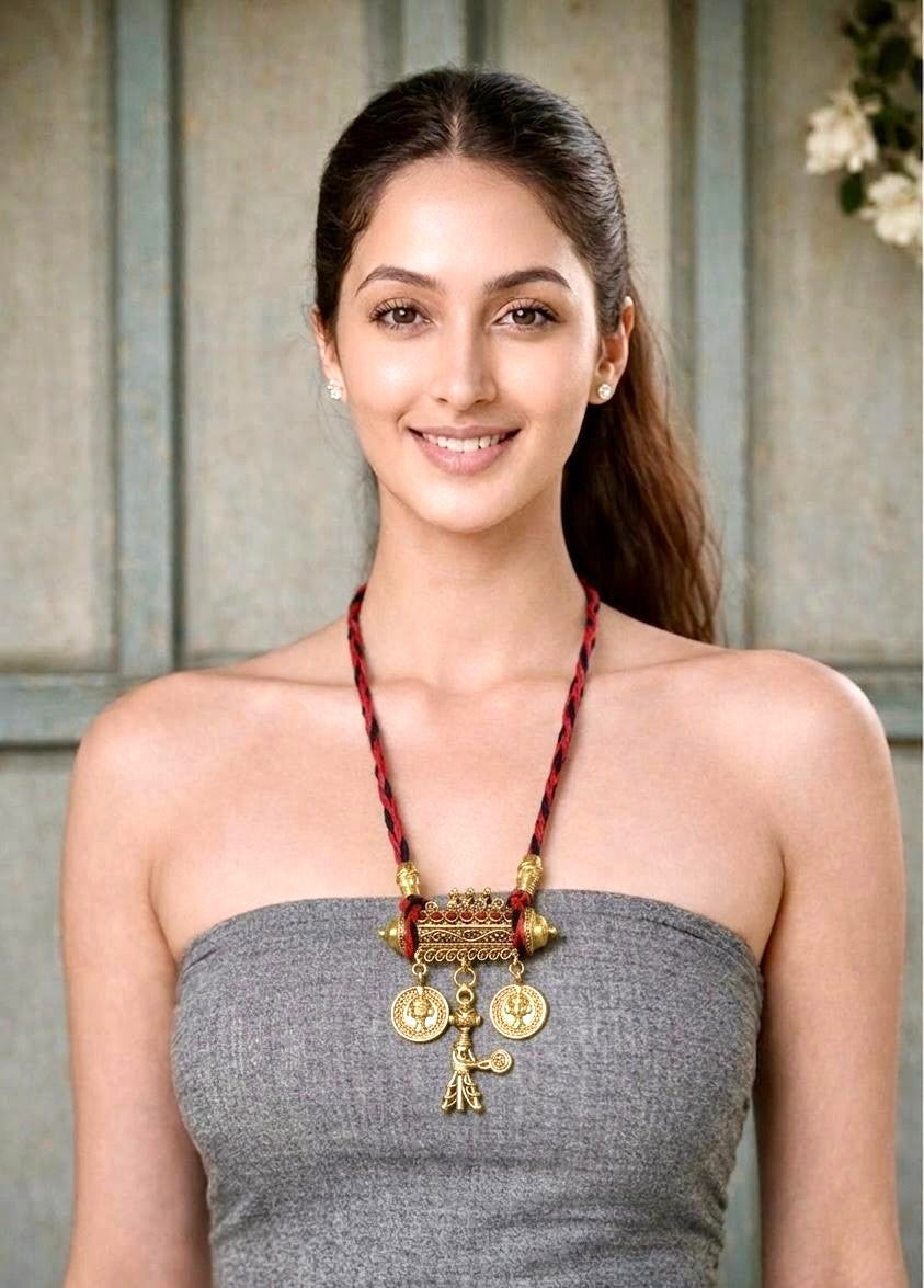 Dhokra Nomadic Tribal Boho Necklace — Handcrafted Brass Pendant Tribal Jewellery India