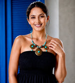 Tibetan Wood Ring Turquoise Rudraksha Bead Necklace