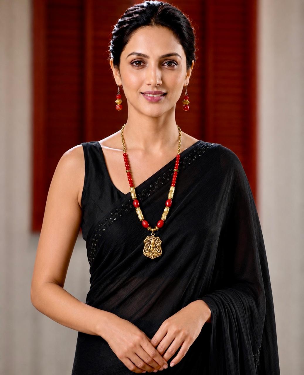Zarina Antique Gold Buddha Pendant Necklace Set