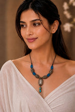Sitara Blue Glass & Silver Filigree Necklace