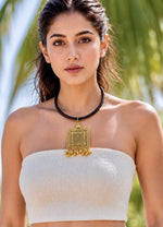 Antique Gold Chevron Engraved Square Ghungroo Choker
