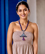 Oxidised Triangle Amulet Ghungroo Tassel Braided Cord Necklace