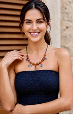 Celtic Knot Amber Glass Necklace