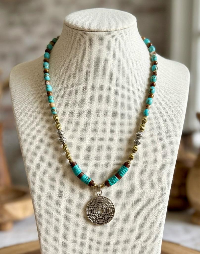 Desert Spiral Turquoise Long Necklace