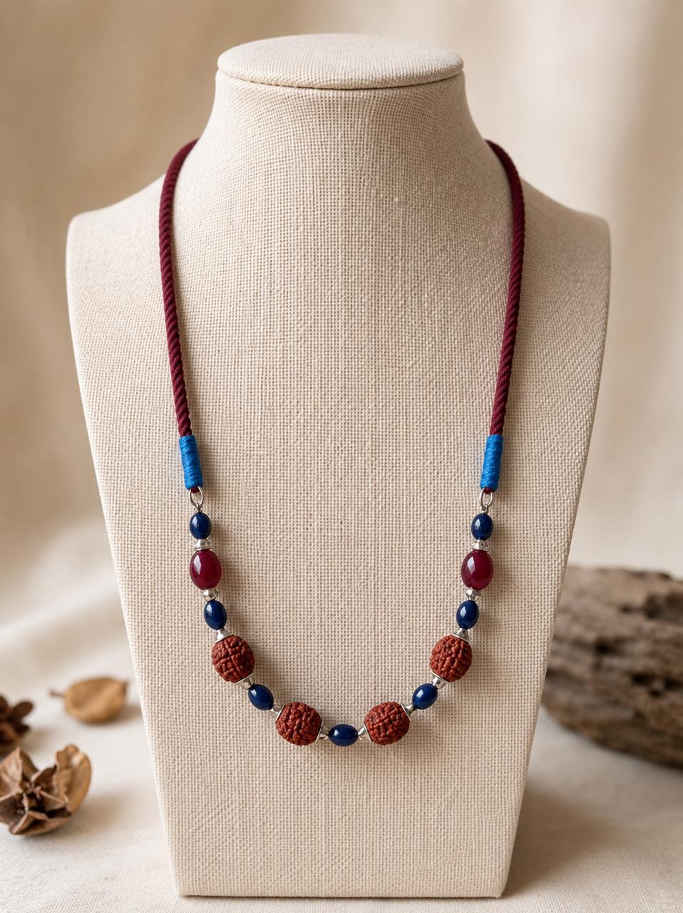 Alifiya Rudraksha & Lapis Bead Necklace