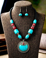 Tibetan Turquoise Coral Chunky Bead Statement Necklace