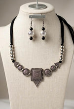 Noor Oxidised Silver Coin Pendant Necklace Set