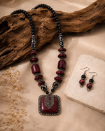 Maroon Square Jade Tibetan Bead Necklace
