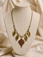 Patra Antique Gold Leaf Cluster Boho Necklace for Women