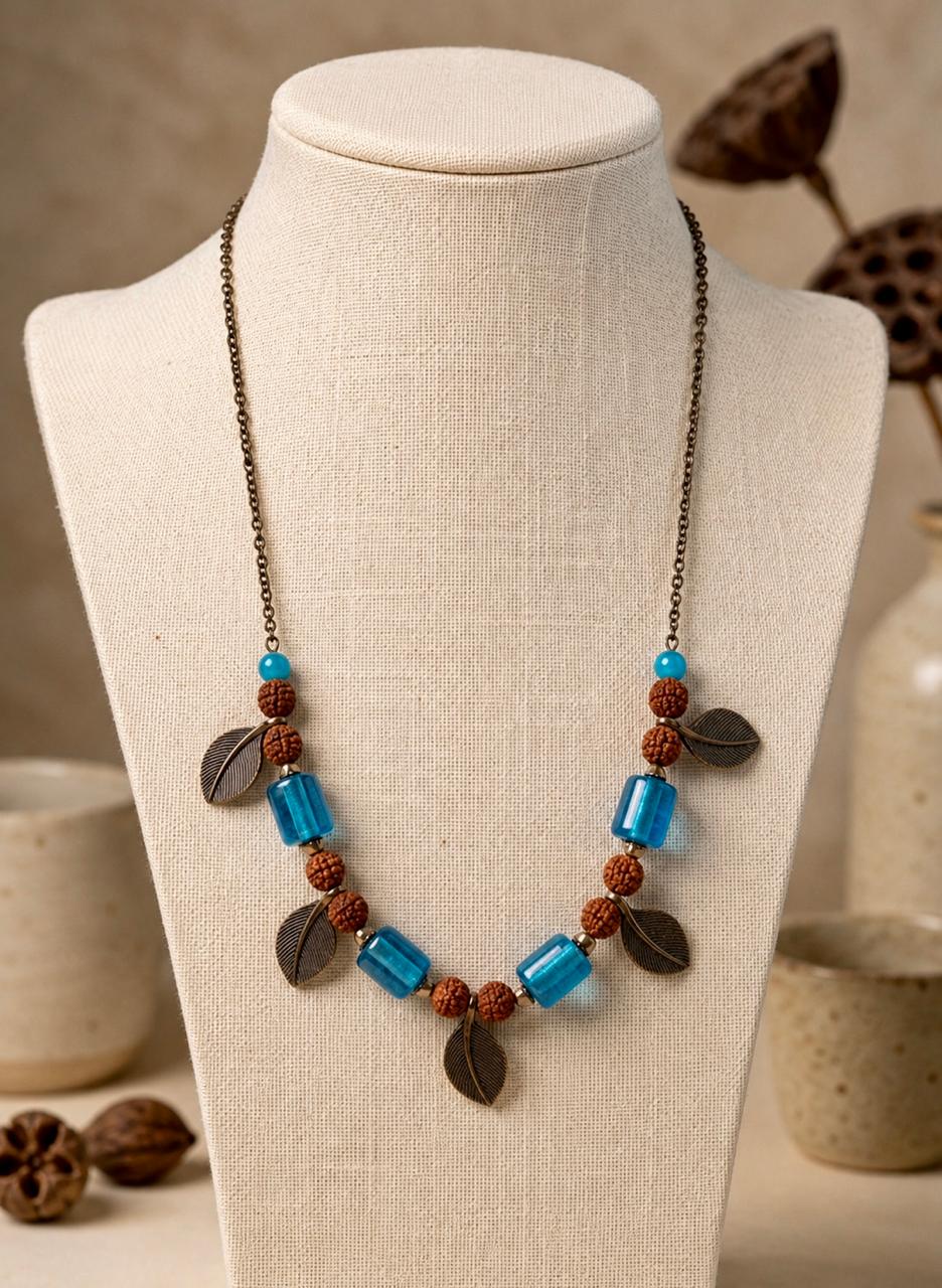 Indigo River Glass & Leaf Necklace