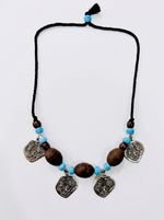 Afghan Oxidised Deity Shield Charm Wood Bead Necklace