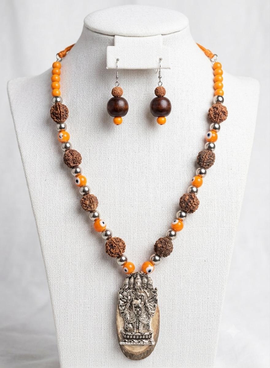Dilnaz Rudraksha & Ganesha Pendant Necklace Set