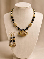 Kaveri Black Onyx Dhokra Brass Pendant Tribal Necklace Set for Women