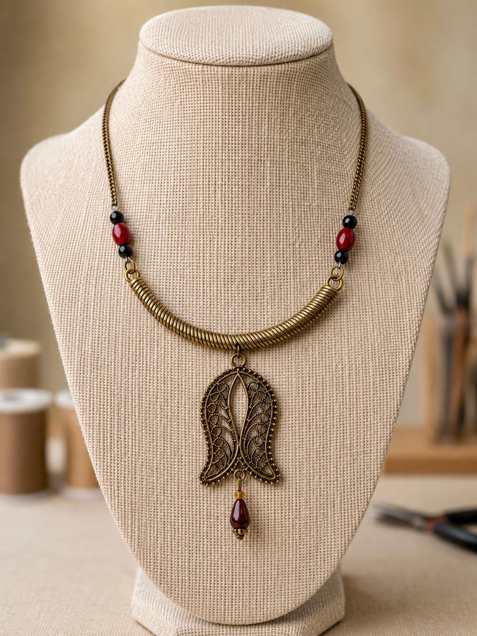 Nazia Antique Gold Tulip Pendant Necklace
