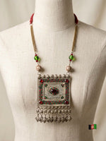 Afghan Kuchi Large Square Multistone Pendant Necklace
