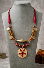 Crimson Carnelian Sunburst Pendant Necklace