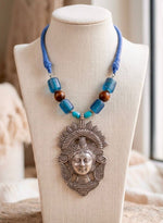 Oxidised Surya Devi Face Turquoise Bead Necklace