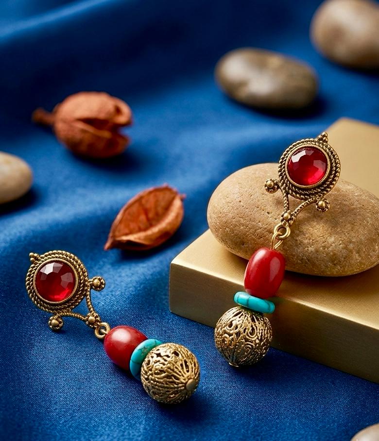 Laalima Antique Gold Filigree Drop Earrings