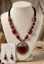 Tibetan Ruby Chunky Bead Moon Pendant Necklace