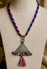 Oxidised Triangle Amulet Ghungroo Tassel Braided Cord Necklace