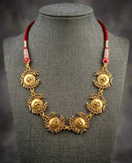 Gold Anchor Laurel Wreath Coin Braided Cord Necklace