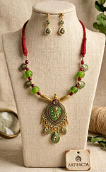 Meenakari Green Enamel Kundan Teardrop Necklace