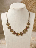 Antique Brass Leaf Garland Red Stone Necklace