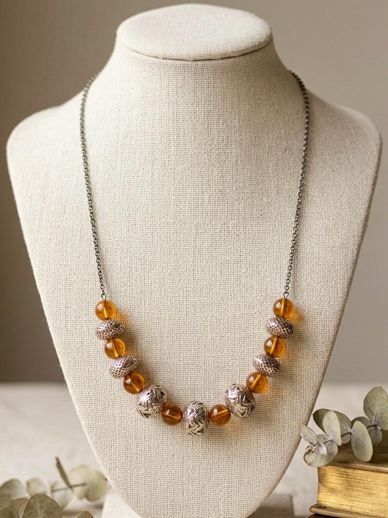 Firdaus Amber Glass & Oxidised Silver Bead Necklace
