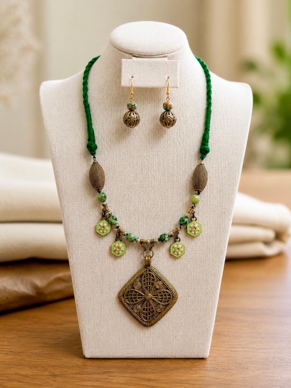 Zohra Dhokra Brass Filigree Pendant Tribal Necklace Set for Women
