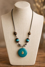 Nilaya Turquoise Medallion Wood Bead Long Tribal Necklace for Women