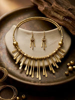 Suvarna Dhokra Brass Fringe Statement Necklace Set for Women