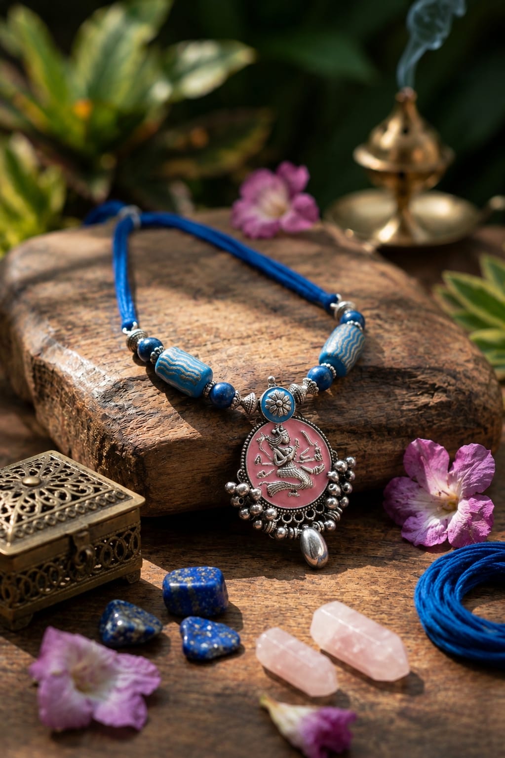 Gulabi Apsara Enamel Pendant Necklace