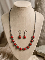 Surkhi Oxidised Silver Coral Stone Necklace Set