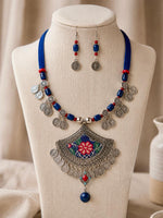 Sahiba Afghan Blue Thread Pendant Necklace Set