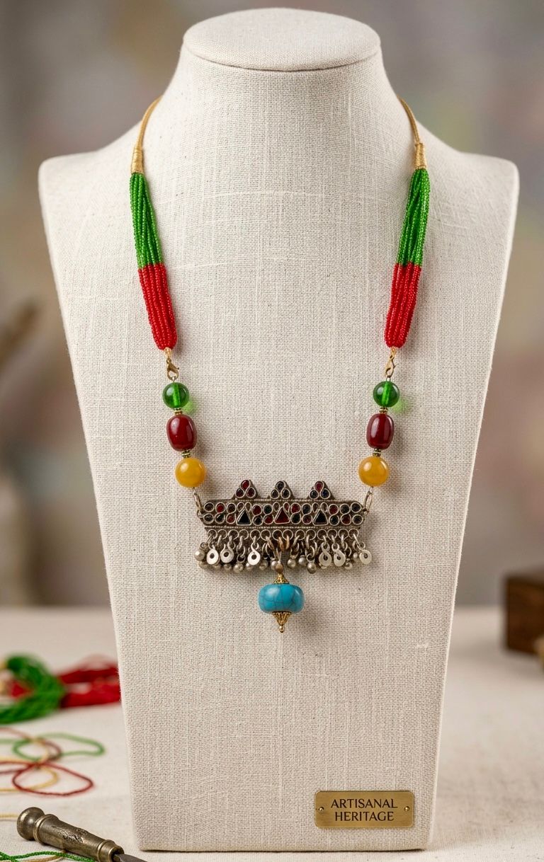Afghan Kuchi Multicolour Ghungroo Tassel Necklace