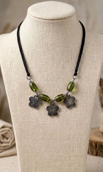 Shell Mother-of-Pearl Flower Olive Glass Bead Necklace